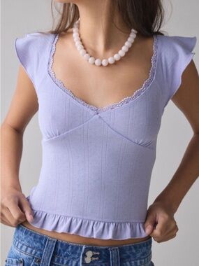 Urban Outfitters Lavender Lace-Trim Ribbed Tank Top - Women